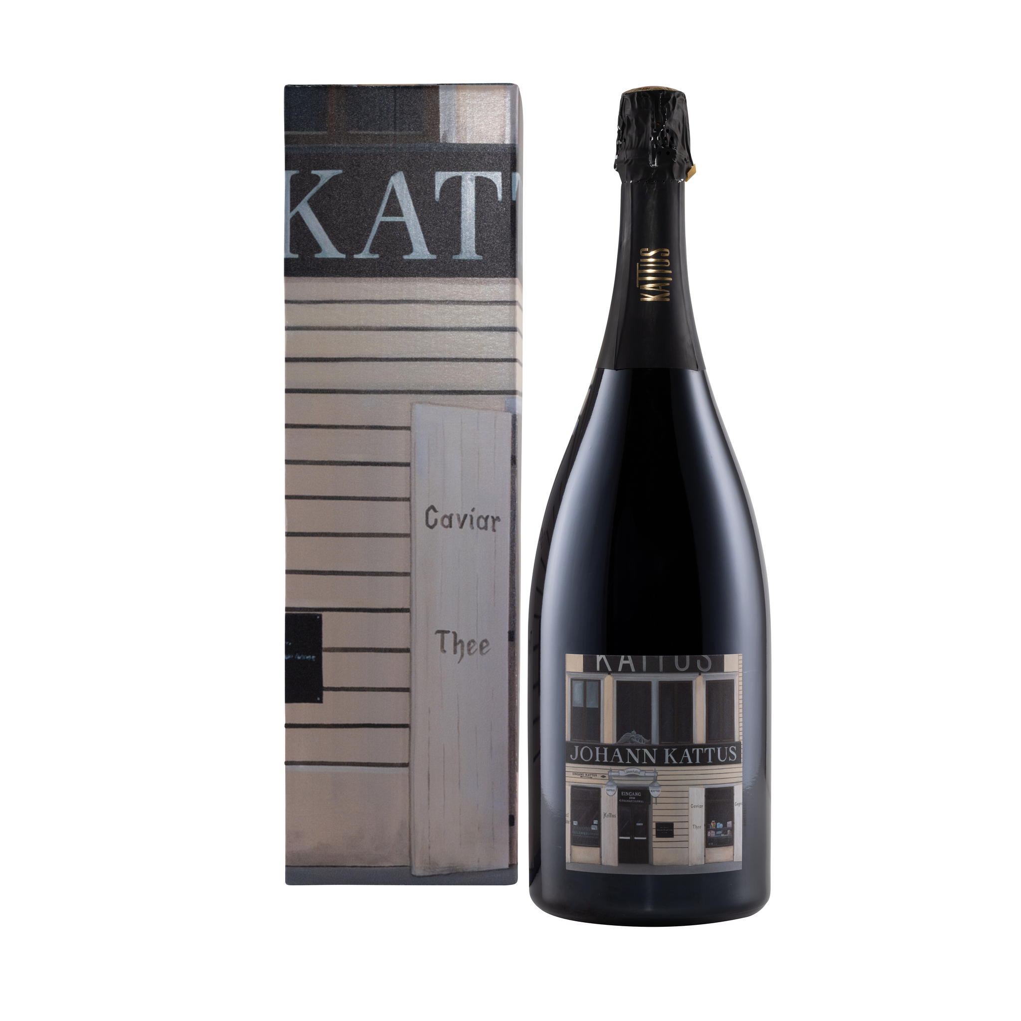 Verpackung und Flasche mit Kunststück Große Reserve JG 2018 Magnum - Kattus
